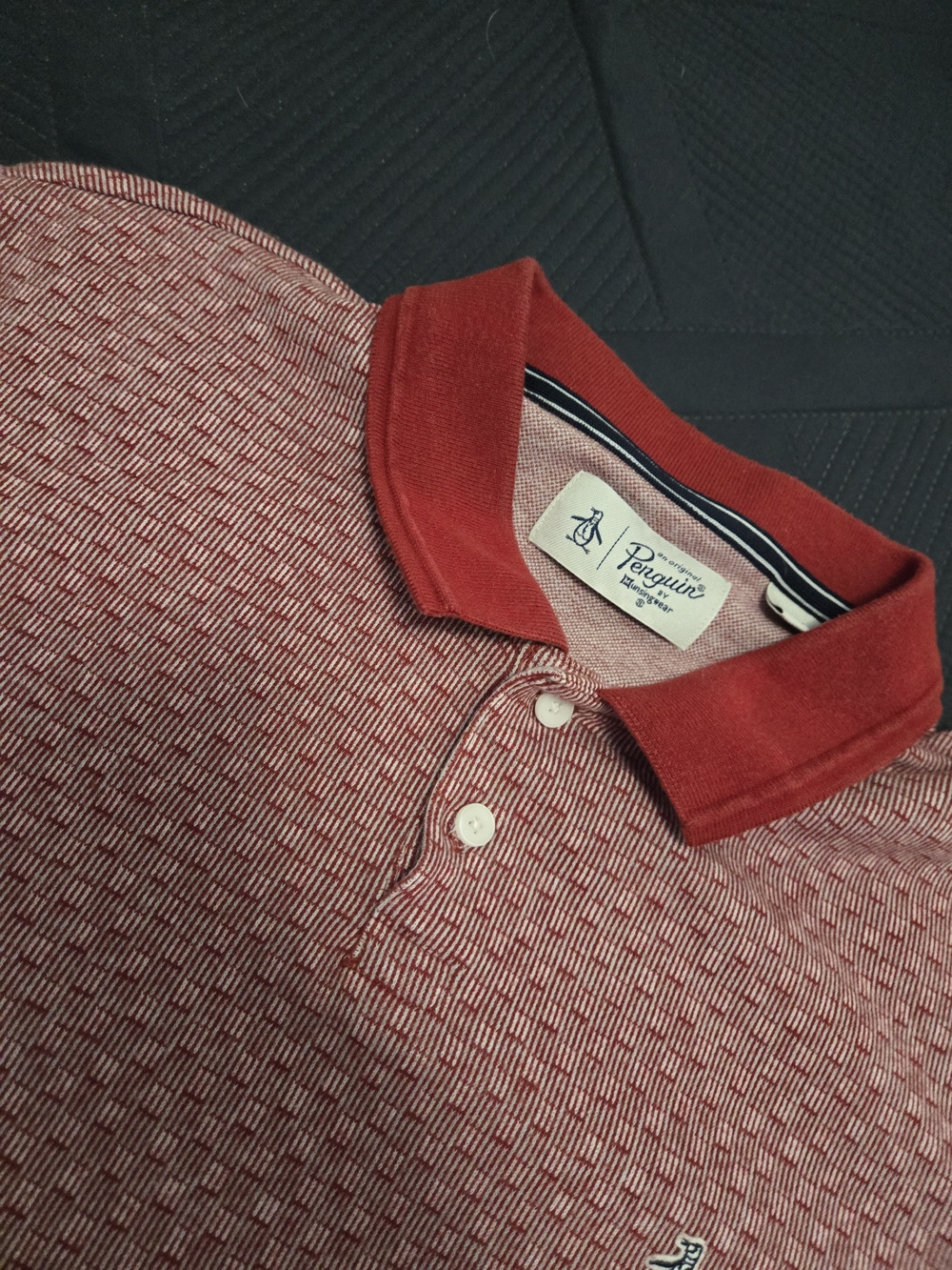 Original Penguin Red Heathered Polo with Solid Collar